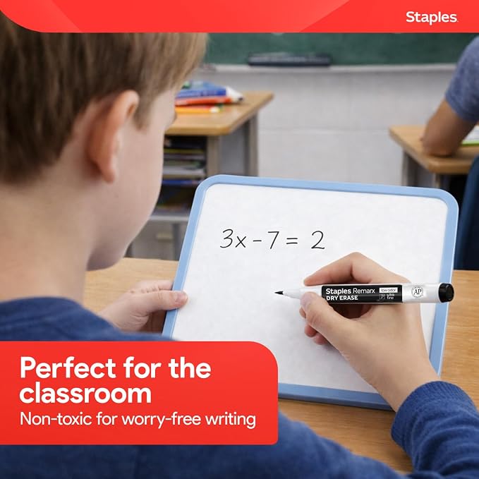 Staples Remarx Dry Erase Markers, Ultra Fine Tip, Black, 12-Pack | Precision whiteboard markers for school, office, and planning use.