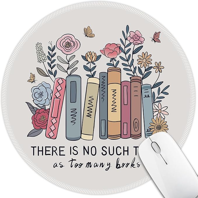 Hancynir Book Floral Round Mouse Pad, Small Cute Mousepad for Office Desk | Mouse Mat for Computer, Non-Slip Rubber Base, Office Desk Decor, Gifts for Work Coworker Teacher, 8.6 Inch, Stitched Edges