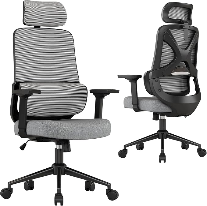 High Back Ergonomic Desk Chair with Adjustable Lumbar Support and Headrest Home Office Desk Chair with flip-up Armrests for Home, Office, Gaming, Student（Black）