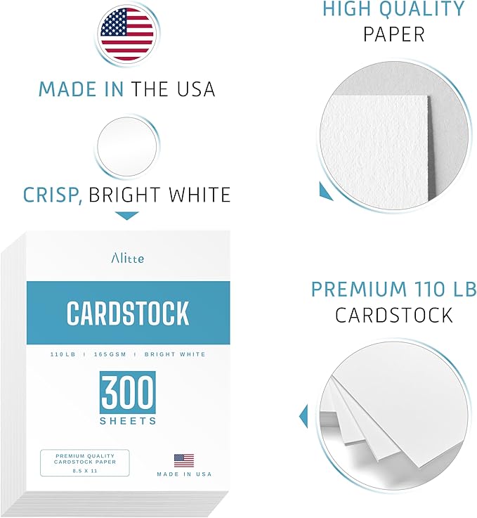 Cardstock Paper | 300 Pack, White Card Stock Printer Paper 8.5 x11, Heavyweight Thick, 110 lb, Premium Smooth Sheets and Printer Compatible - for Crafts, Cards, and Business