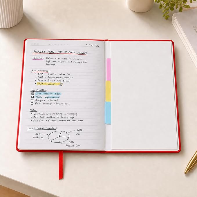 Hardcover-Journal-Notebooks, A5 Lined Journals Notebook for Writing 200 Pages, 8.2 x 5.5 inch, Classic Ruled Notebooks for Work/Travel/College (Red- 1 Pack)