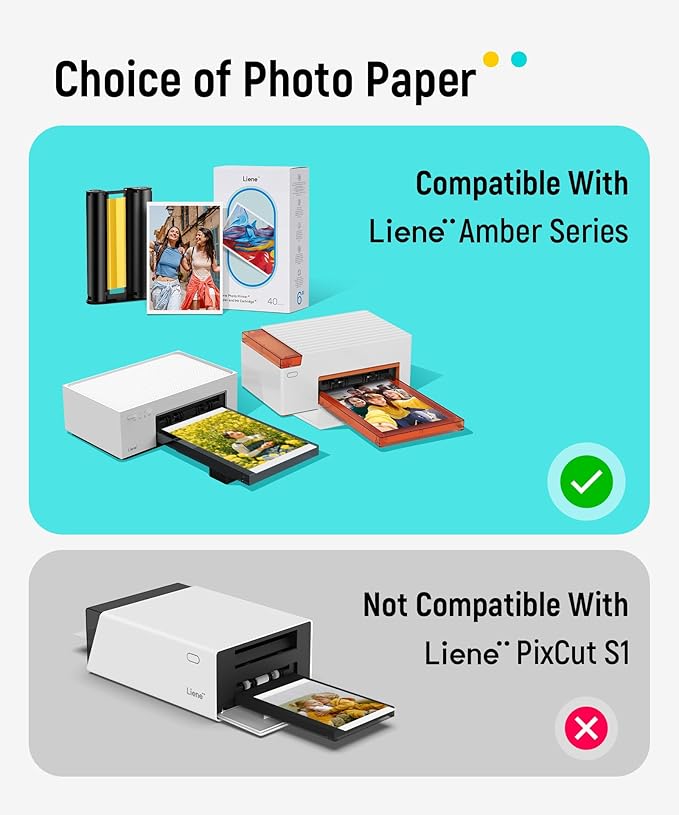 Liene Amber M100/M200/M110/M210 4x6'' Photo Printer Paper & Cartridge, 1 Cartridge Refill & 40 Photo Papers- 40 Pack Only for DHP512/DHP513/DHP514/DHP515