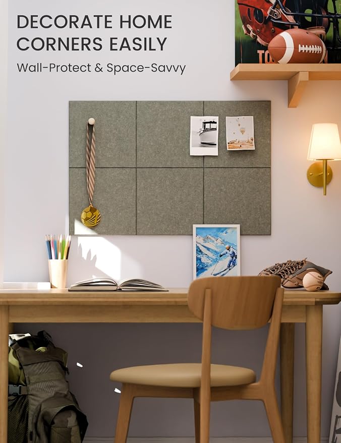 28" x 18" Felt Bulletin Board Tiles, Solid-Tile, Earth Brown | 6-Pack Cork Board Alternative, 30 Adhesive Tabs, Push Pin Board, Wall Decor, Office, Home, Classroom, Dorm