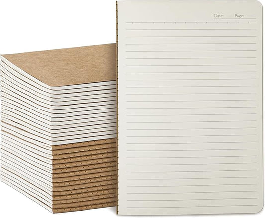 30 Pack Kraft Notebooks Bulk A5, 60 Pages Lined Ruled Journals, 8.3x5.5 Inches, Natural Kraft Cover Composition Notebooks for School Office Students Artists