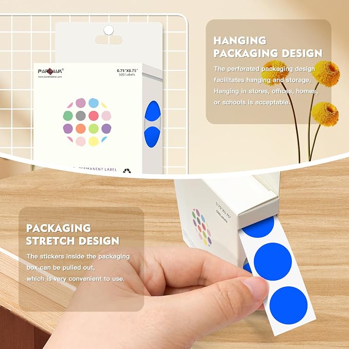 PARLAIM 3/4 Inch Color Coding Label Stickers,500PCS Circle Inventory Sticky Dots Sticker in Dispenser Box,Blue Adhesive Round Dot Labels for Office Home(Blue)