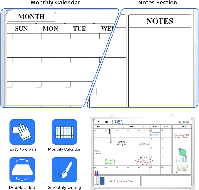 MaxGear Large Monthly Dry Erase Board for Wall, 36"x24" Magnetic Double-Sided White Board Calendar, Hanging Whiteboard for Planning, Drawing, Memo, to Do List - School, Home, Kitchen, Office
