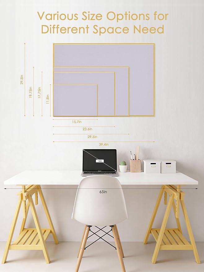 Fabric Bulletin Board 40x30 inches, Golden Aluminum Framed Wall Pin Board | Cork Board Alternative for Wall with Push Pins for Office and Home, Linen Display Mood Board for Photos, Notes & Reminders