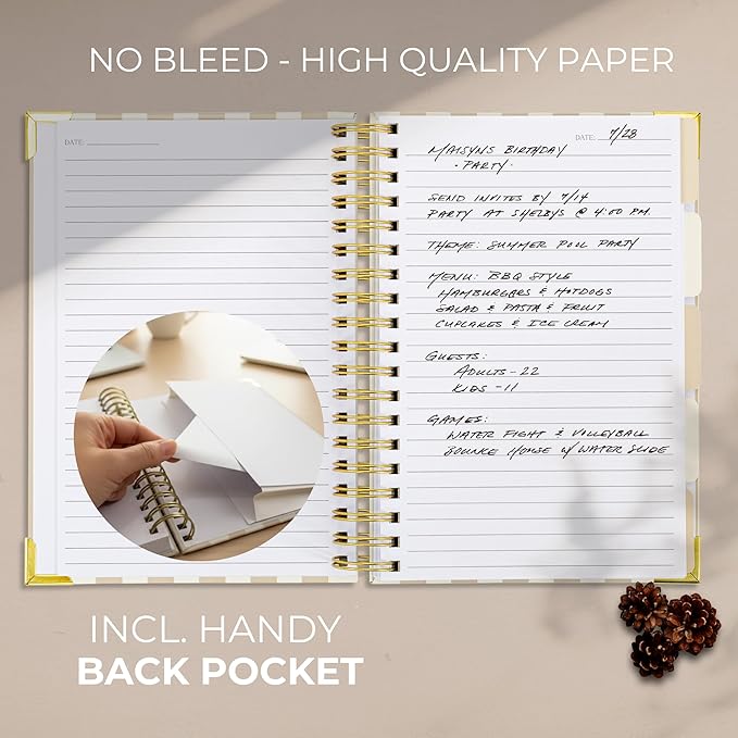 Aesthetic Thick Spiral Notebook With Tabs - Premium Journal For Women Size B5 - College Ruled Note Book With 300 Lined Pages and Dividers - Perfect For Writing And Staying Organized at Work or School