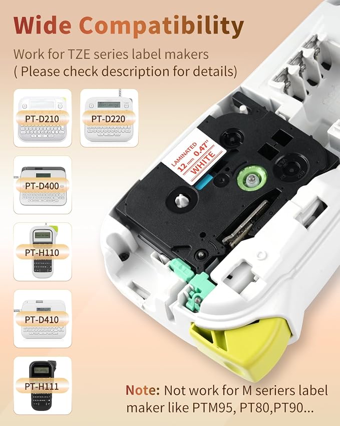 Compatible Label Tape Replacement for TZe-232 Red on White P-Touch | Label Tape TZe232 12mm 0.47 Inch x 26.2 Feet TZ Laminated Replace for Brother Label Maker PT D210 H110 D600 1230PC, 4 Pack