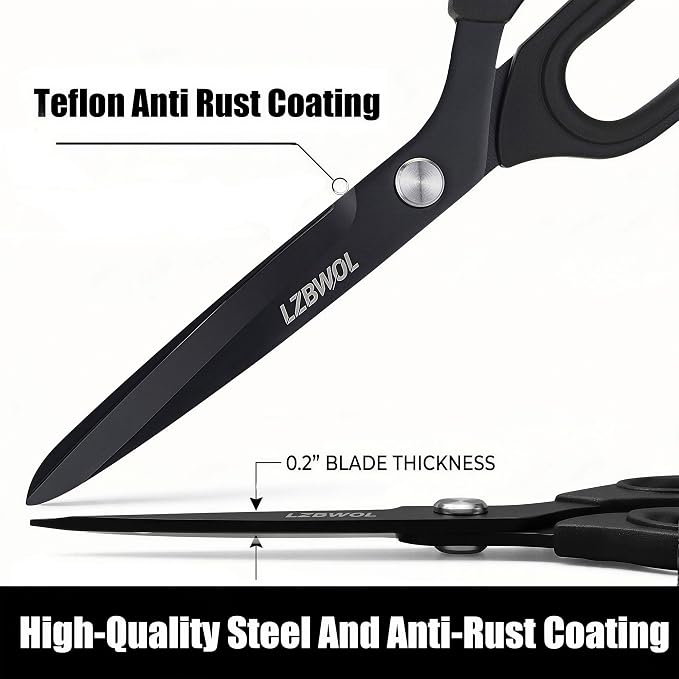 10-Inch Scissors All Purpose Heavy Duty for Office & Crafts, Black | Thickened stainless steel shears, ergonomic soft grip. Smoothly cuts fabric & paper for home, teaching & various DIY projects