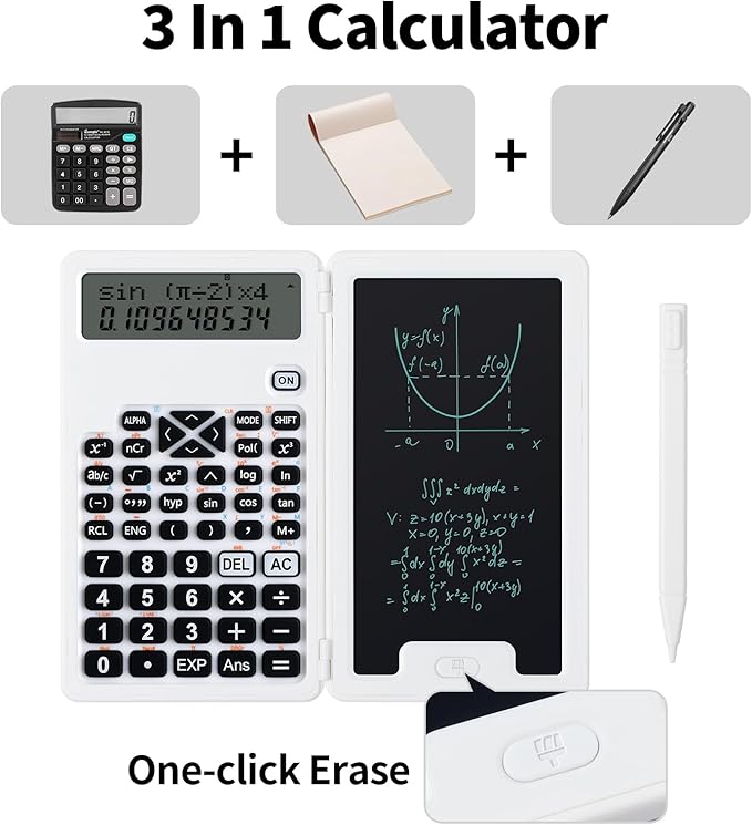 Scientific Calculators for Students, Office Desktop Calculators, 240 Computing Functions, Small Calculator with Notepad, Ideal for Middle High School Students and Teachers (White)