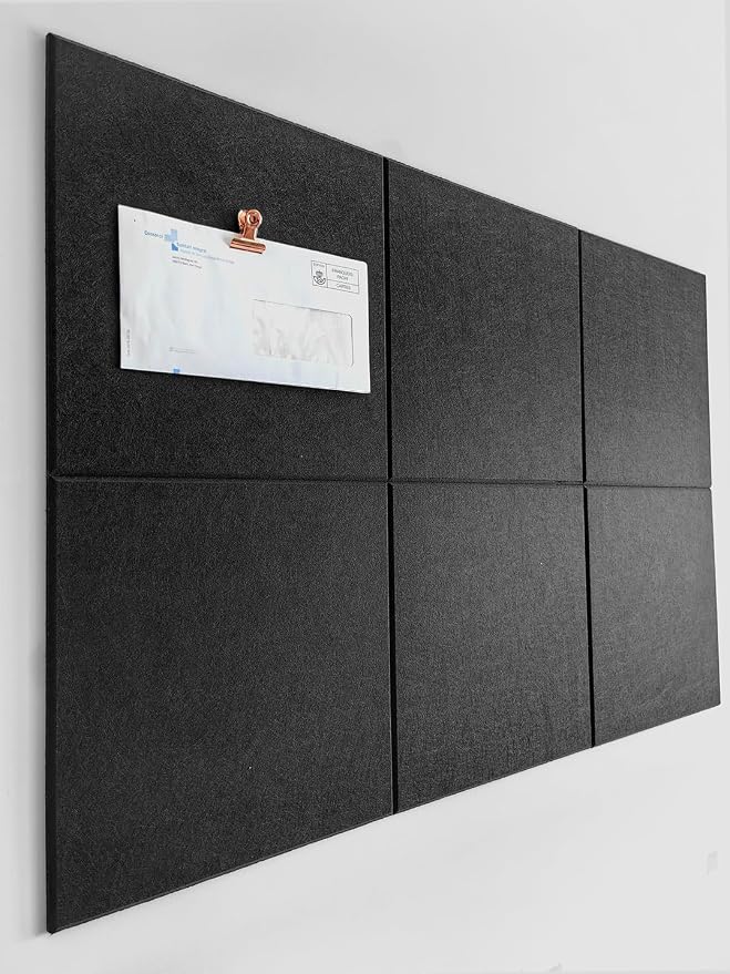 Cork Board 24 x36 Alternative - 6 Pack Felt Wall Tiles with Safe Removable Adhesive Tabs, Cork Boards for Walls Cork Board for Home Office Pin Board Tack Board - Black