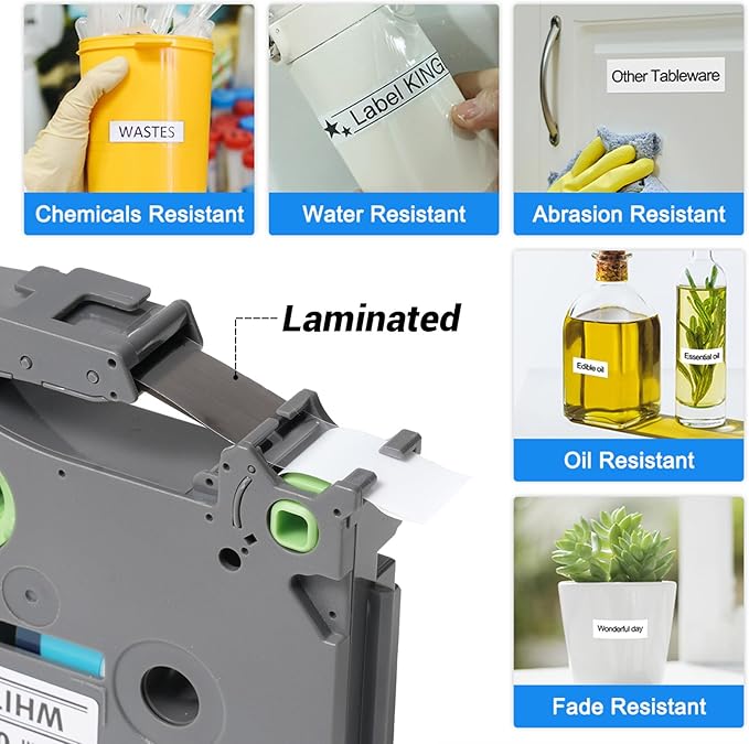 Label KINGDOM TZe-221 Compatible with Brother P Touch TZe221 9mm 0.35" Laminated White TZ Label Maker Tape Black on White 3/8 Inch for PT D210 D220 H110 D400, 4-Pack