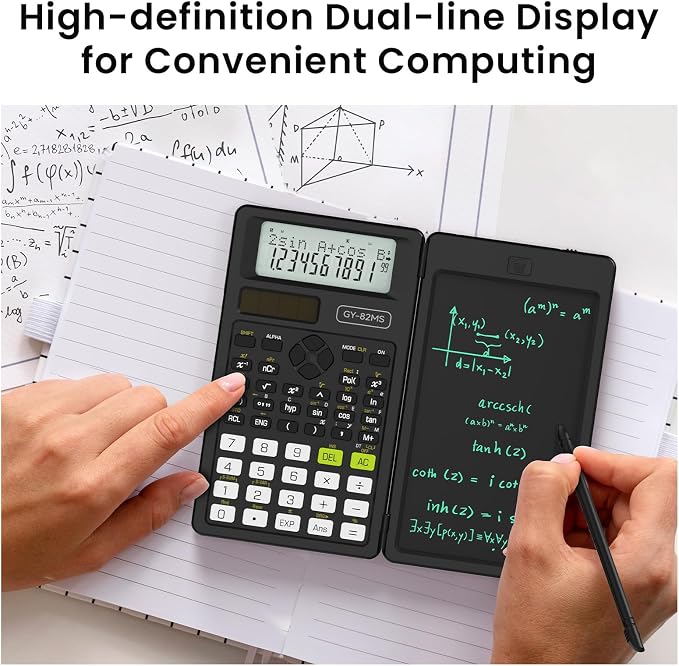 82MS Scientific Calculators School Supplies with Notepad ROATEE Black Stuff | Middle and High Back to School Girls Cute Stuff for Student, 240 Functions Foldable 2-Line Display Solar and Battery Power