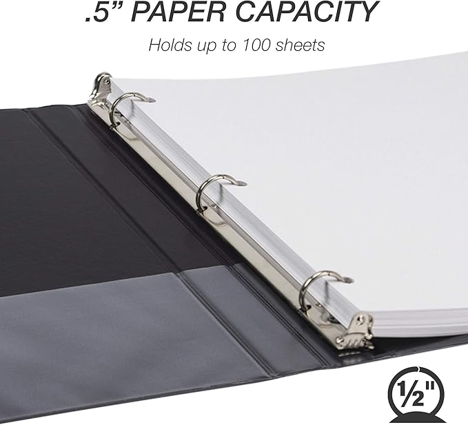 Samsill 24 Pack Durable 0.5 Inch 3 Ring Binders, Round Ring, Clear View Cover for Presentations, Black