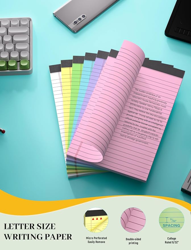 48 Pack Colored Note Pads 5x8, Pink Small Legal Pads 5x8 College Ruled | Small legal Notepads Easy Tear-off, Perforated Lined Writing Pads 5x8, 30 Sheets Colored Mini Legal Pads for Office, School