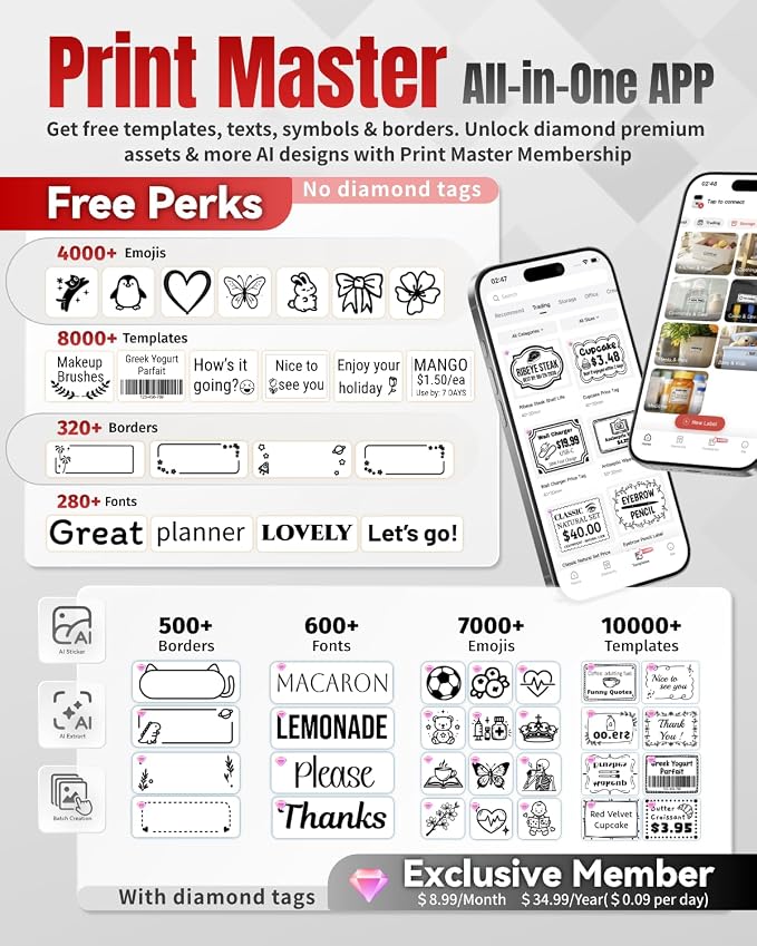 Phomemo Label Maker,M220 Label Printer, Bluetooth Label Maker Machine | 3 Inch with 7900+ Icons,1900+ Templates,550+ Fonts,for Kids School Items,Small Business,Large Sticker