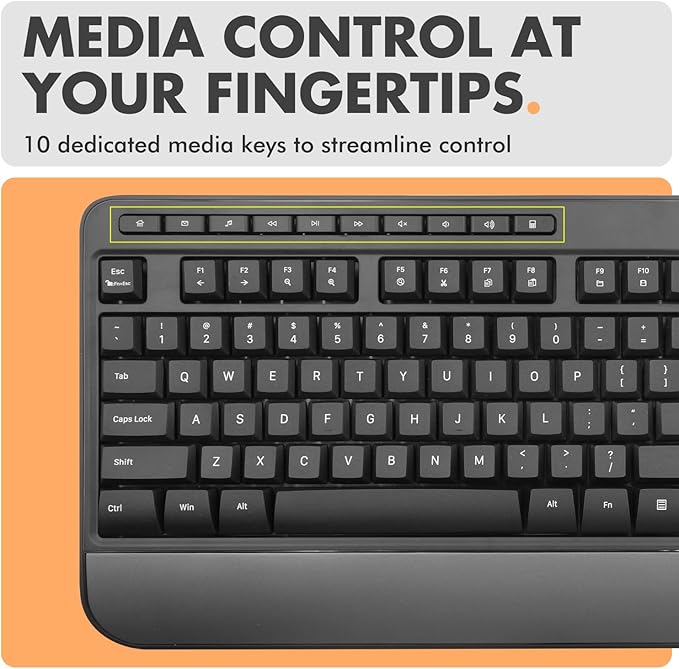 X9 Wired Ergonomic Keyboard - Comfortable Typing - Ergonomic Full Size USB Keyboard with Wrist Rest, Number Pad, Multimedia and 114 Keys - External Computer Keyboard for Laptop, Desktop and Office PC