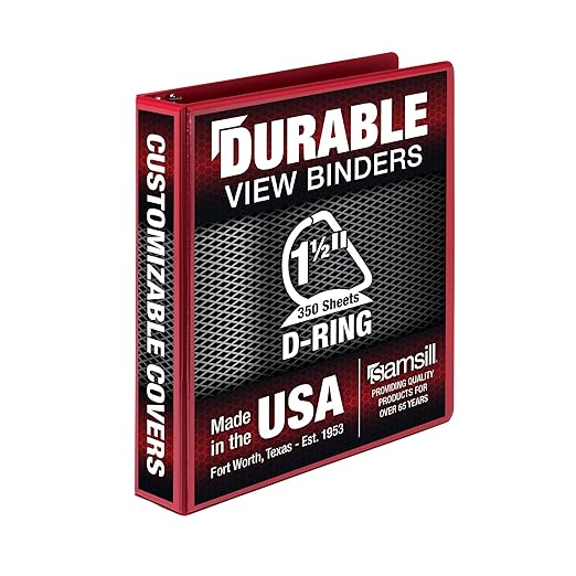 Samsill Durable 1.5 inch 3 Ring Binder, D Ring Binder, 100% Recycled Chipboard, Red