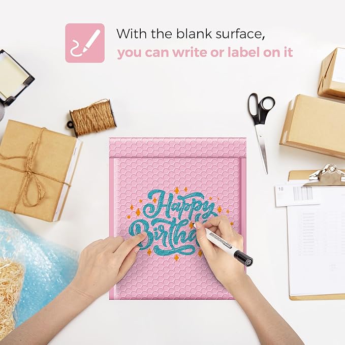 Fuxury Bubble Mailer 8.5x12,Light Pink#2 Poly Bubble Mailers,Self Seal Padded Envelopes,Waterproof Mailing Envelopes,Cushioning Packaging Bags for Books,Clothes, Makeup Supplies 25 Pack