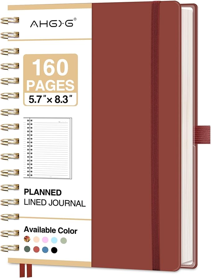 AHGXG Spiral Journal Notebook, 160 Lined Pages, A5 Medium Size (5.7'' x 8.3''), for Men & Women, Journaling, Writing, Work & Office, Hardcover, 100 GSM Thick Paper (Burgundy)
