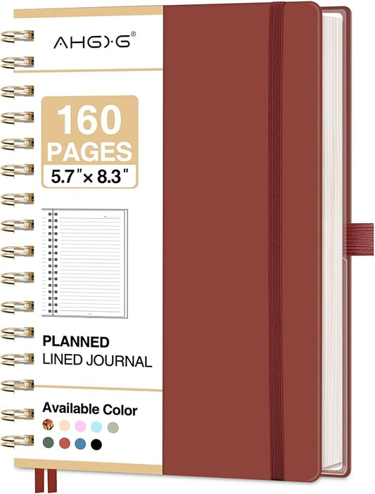 AHGXG Spiral Journal Notebook, 160 Lined Pages, A5 Medium Size (5.7'' x 8.3''), for Men & Women, Journaling, Writing, Work & Office, Hardcover, 100 GSM Thick Paper (Burgundy)