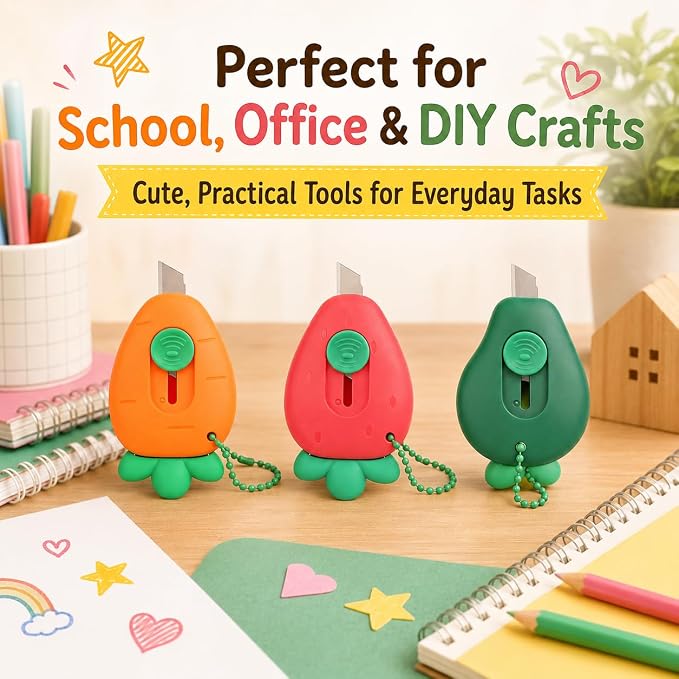 3Pcs Mini Retractable Utility Knife Fruit Shaped Box Cutter Letter Opener Portable Utility Knives Art & Craft Cutter Office School Stationery for Students, DIY Crafts, Cutting Envelope Paper Cardboard