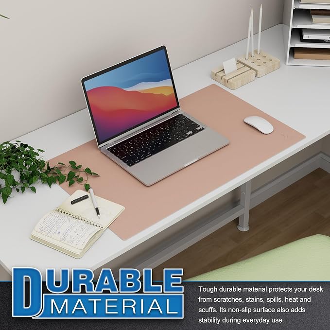 K KNODEL Small Office Desk Mat, Leather Mouse Pad (23.6"x13.8", Pink) | Desk Pad, Keyboard Pad, Computer and Laptop Mat, Desktop Protector and Cover, Writing Pad and Blotter for Home Office