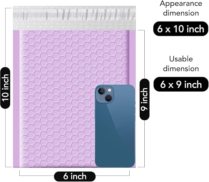 Fuxury Bubble Mailers 6x10 Inch Padded Envelopes 100 Pack Usable Size 6x9" | Cute Self Seal Padded Mailers Small Bubble Shipping Envelopes for Mailing Jewelry,Makeup, Lavender Purple #0