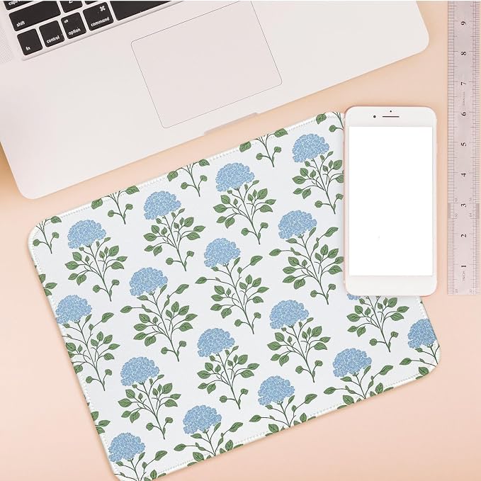 Hydrangea Mouse Pad, Moss Blue Flroal Small Mousepad 10x8 | Flroal Mousepad for Laptop, Hydrangea Office Desk Accessories, Green Blue Mouse pad, Aestheti Mousepad