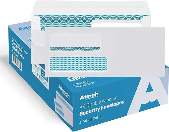 500#9 FLIP & SEAL Double Window Security Envelopes - for Invoices, Statements & Documents, Self-Sealing Adhesive Seal, Security Tinted, Size 3-7/8 x 8-7/8-24 LB - 500 Count (30109)