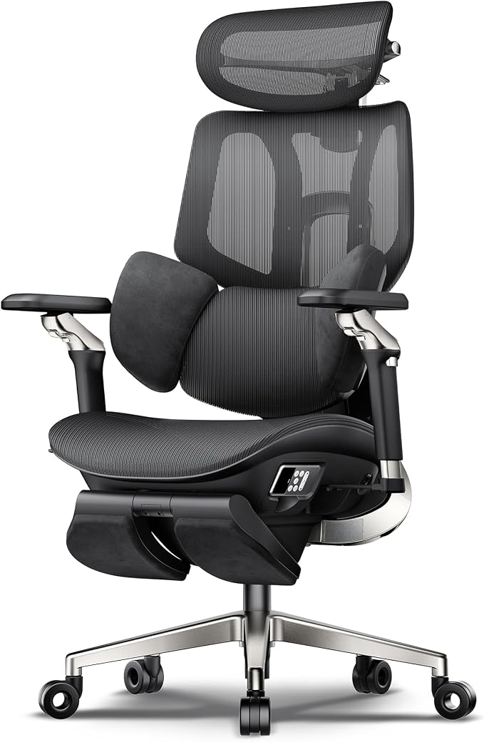 Hbada X7 Prestige Smart Ergonomic Office Chair, with AI Lumbar Support, Massage & Ventilation, 4D Dual-Axis Headrest, Alcantara® Suede, Adaptive 8-Way Lumbar Support, Black
