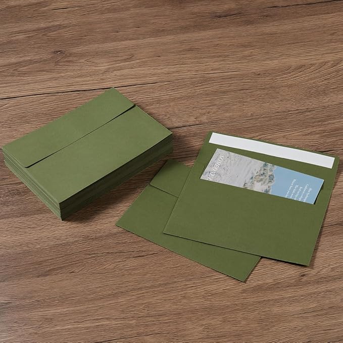 50 Pack 5 x 7 Envelopes Colored Self Seal for Wedding, Party Invitations, Greeting Cards, Announcements, Photos, 5.24 x 7.21 Inches (Olive Green)