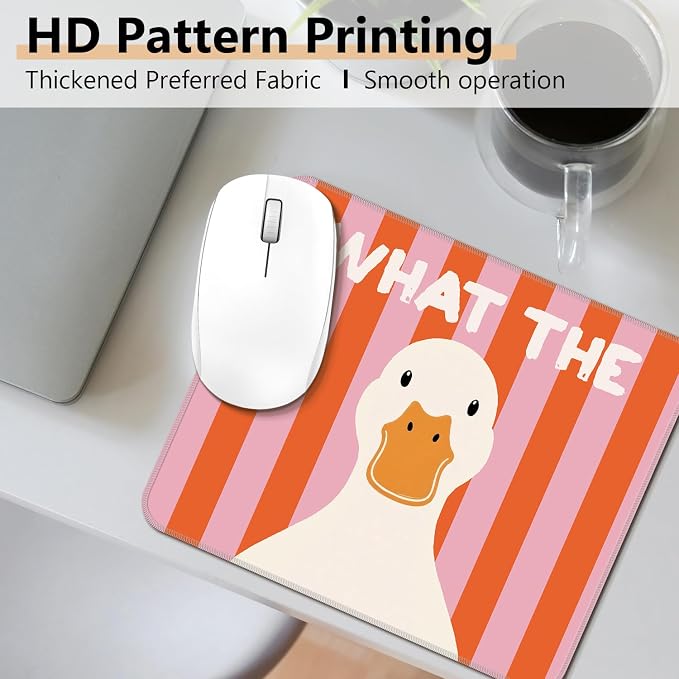 Funny Duck Mouse Pad, Duck Lover Gifts, Pink and Red Striped Farm Animal Square Mousepad Mouse Mat with Anti-Slip Rubber Base for Computer Laptop Home Office Desk, 9.5x7.9 in