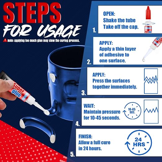 Super Glue, 6 X 3g, Liquid Instant Glue for Metal and Ceramic | Liquid Cyanoacrylate Glue Sets In 10-45 Seconds For Models, Crafts, Ceramics, Hard Plastic, Metal, And Wood