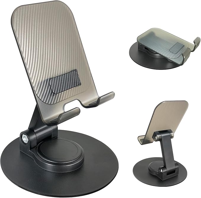 POQOD Foldable Cell Phone Stand for Desk, Fully Adjustable Phone Holder for Desk Compatible with iPhone 16 15 14 13 12, Nintendo Switch, All Phones, (Black)