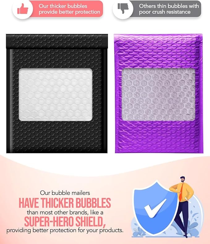 GSSUSA Black Bubble Mailers 8.5x12 Large Padded Envelopes 250 Pack Strong Adhesion Self-Seal Bubble Envelopes for Mailing Clothes,Magazines