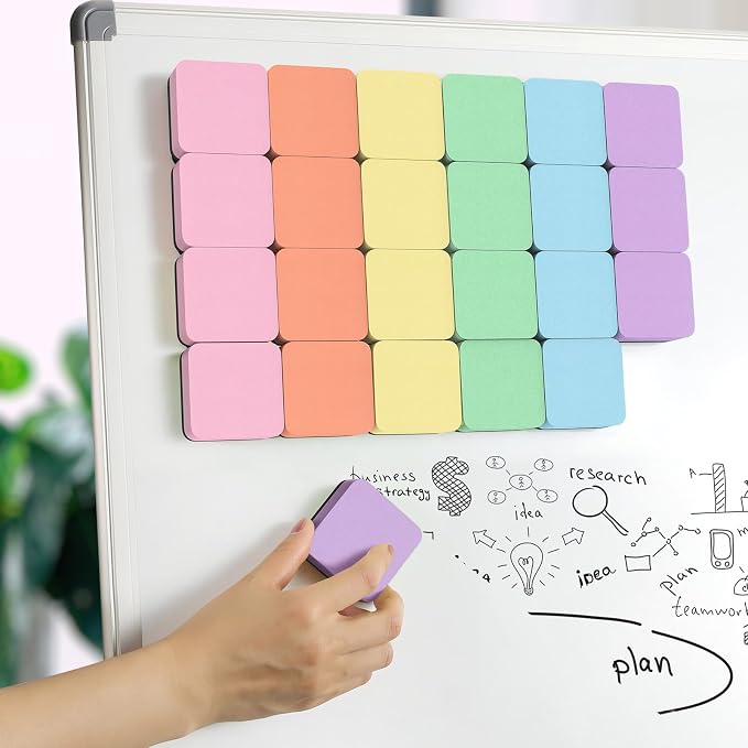 MaxGear Magnetic Dry Erase Erasers, 36 Pack Whiteboard Eraser Macaron Color | Mini Whiteboard Cleaning Pads with Strong Magnetic Backing, 2" x 2" for Classroom, School, Office and Home, Teacher Supplies