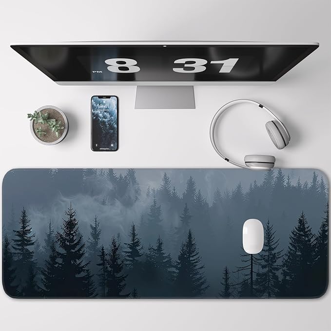 Mouse Pad, Misty Forest Pattern, Non-Slip Rubber Gaming Mouse Pad with Stitched Edges for Computer, Office, Home, 31.5 x 11.8 Inch (Forest)