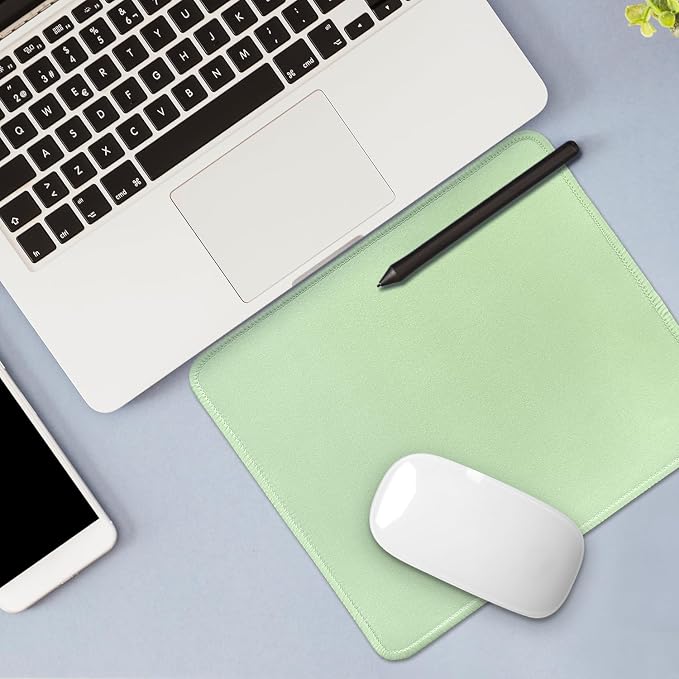 FROGIGO Mouse Pad with Stitched Edges - Solid Color Mousepad for Women, 9.25 x 7.75 inch Washable Square Desk Pad, Non-Slip Rubber Base, Office Home Laptop Accessories - Sage Green