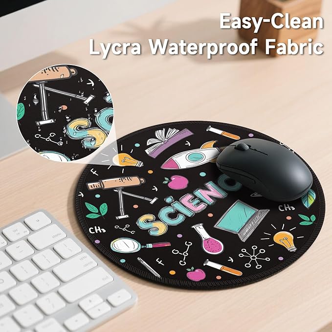 Gctriki Science Teacher Mouse Pad, 8.6" Round Funny Mousepad with Stitched Edge & Non-Slip Base, Comfortable Mouse Pads for Computer Laptop, Unique Office Decor Home Desk Accessories Gift for Teacher