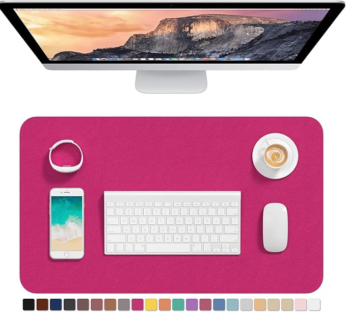 Hsurbtra Desk Pad, 23.6" x 13.8" PU Leather Desk Mat, M Extended Mouse Pad, Waterproof Desktop Blotter Protector, Non-Slip Ultra Thin Small Laptop Keyboard Writing Mat for Office Home, Bright Rose