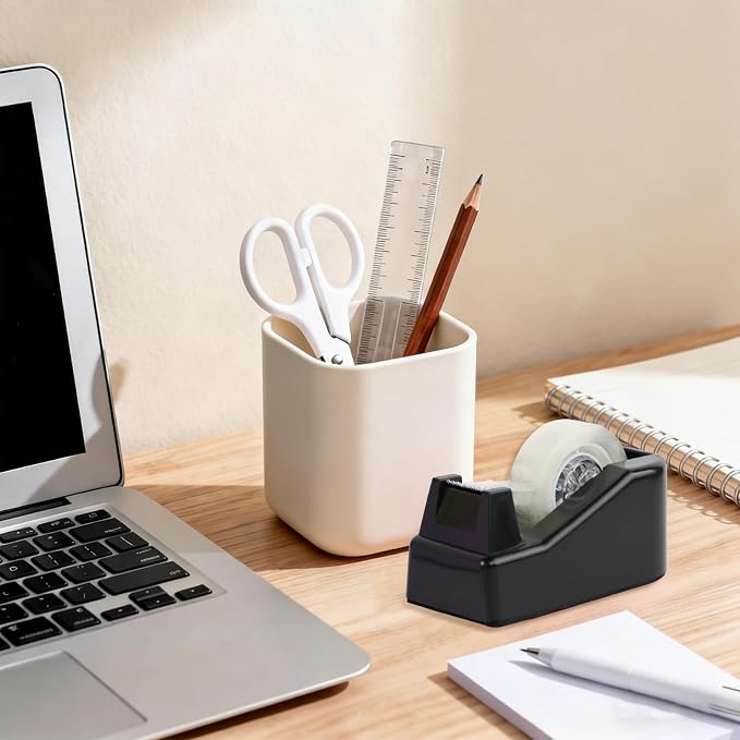 Desktop Tape Dispenser with Nonskid Base,Includes 12Rolls of Tape | [Black] [Transparent Tape (0.71” x 1000” Per Roll)] [Heavy-Duty Non-Slip Office Tape Dispenser for Home, Office]