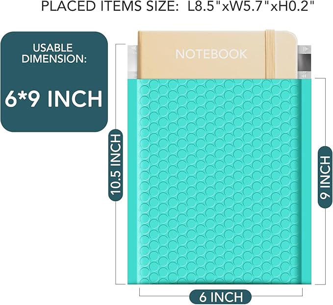 Metronic Bubble Mailers 6x10" 100 Pack Usable Size 6x9" Teal Padded Envelopes Self-Seal Small Bubble Mailers Cushioning Bubble Envelopes for Shipping Small Items Jewelry Makeup Gifts