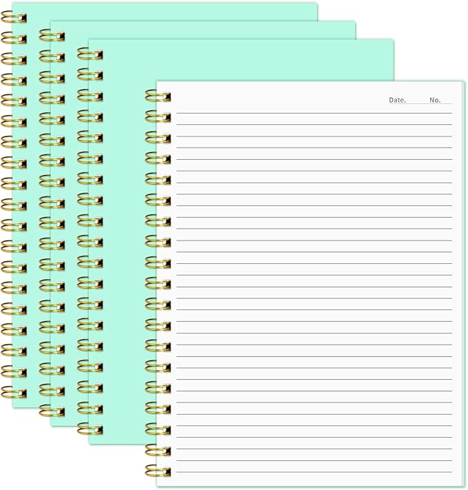 Lined Spiral Notebook B5 Mint Green Hardcover Notebooks for Work -7.48" X 10.18" 4 Pack 7MM College Ruled,160 Pages 100GSM Thick Paper for Note Taking School Office Supplies