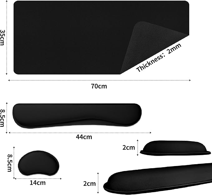 Bloss Leather Desk Pad and Keyboard Wrist Rest, Non-Slip Large Mouse Pad + Keyboard Pad + Mouse Wrist Support, Desk Mat Protector for Office, Home(27.6" x 13.8", Black)