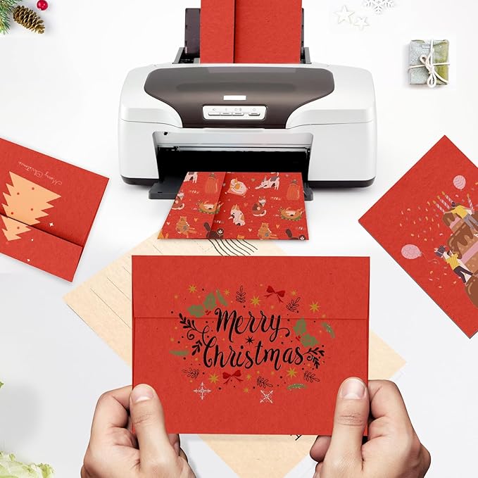 Red 5x7 Envelopes 100 Pack, Goefun A7 Self Seal Printable Invitation Envelopes for 5x7 Cards, Christmas, Birthday, Engagement, Anniversaries, 5.25 x 7.25 in, 120 GSM