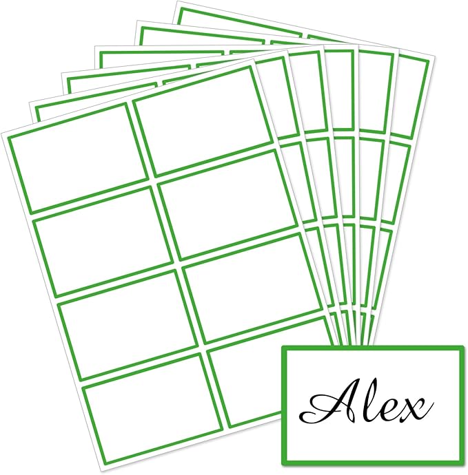 Starboling Name Tag Stickers, 200 Pcs 3"x2" Green Plain Stickers With Colorful Border, For Office, School & Home