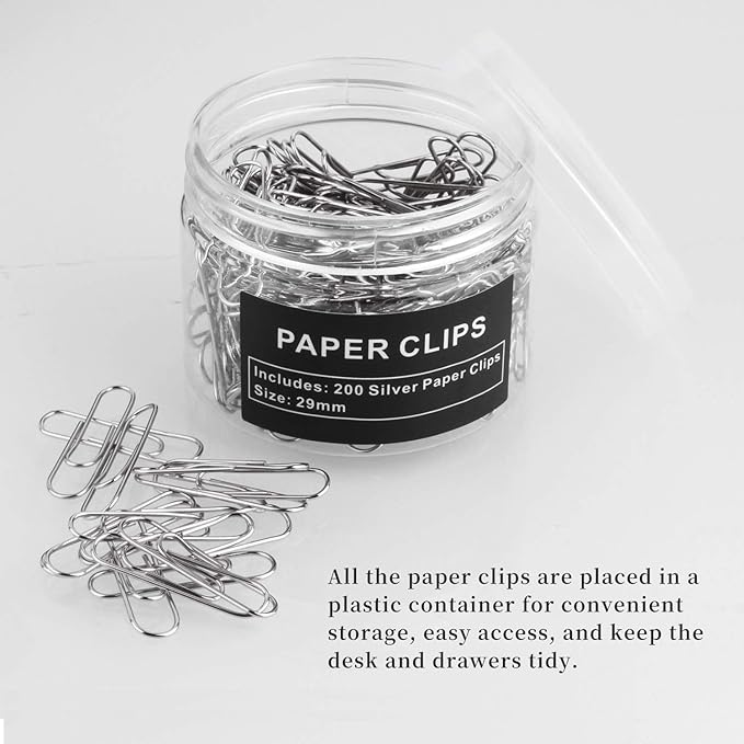 Paper Clips, 200 Pack, Paperclips, Paper Clip, Suitable for Office, School, and Daily use, Also Used for Daily DIY, Clip(Silver)