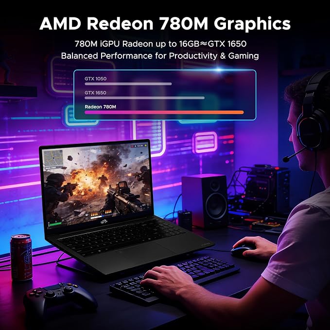 NIMO 15.6" IPS FHD Light-Gaming-Laptop, AMD Ryzen 7 8745HS 16GB DDR5 RAM 1TB SSD (8C/16T, up to 4.9 GHz Beat R9 7940HS) Radeon 780M GPU 100W Type-C Backlit Keyboard Fingerprint, for Students & Gamers
